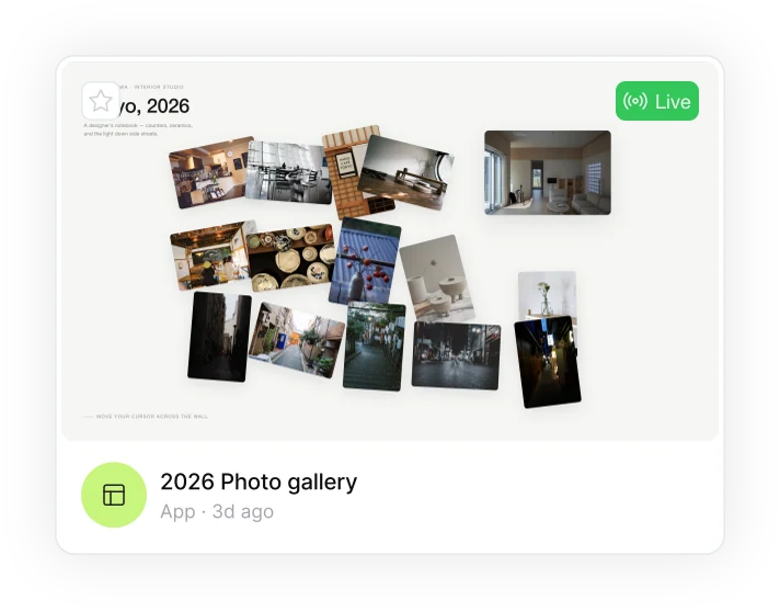 A project card with a Live badge, published